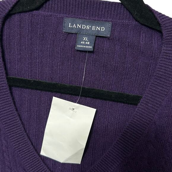Lands' End Cable Knit Cashmere Sweater Vest NWOT Men's Sz XL Purple Quiet Luxury - Picture 4 of 8